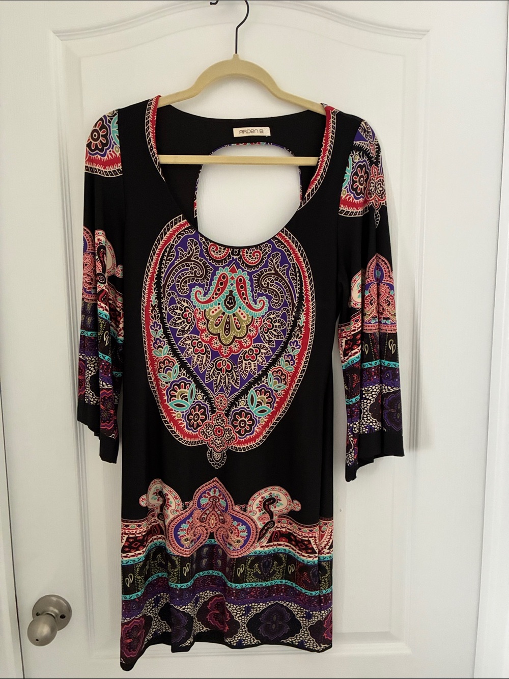 Arden B Black Paisley-Print Scoop Neck Tunic Dress